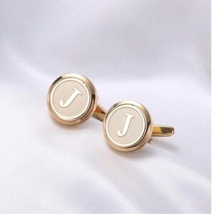 LOYALLOOK Initial Gold Cufflinks for Men Gold Cuff